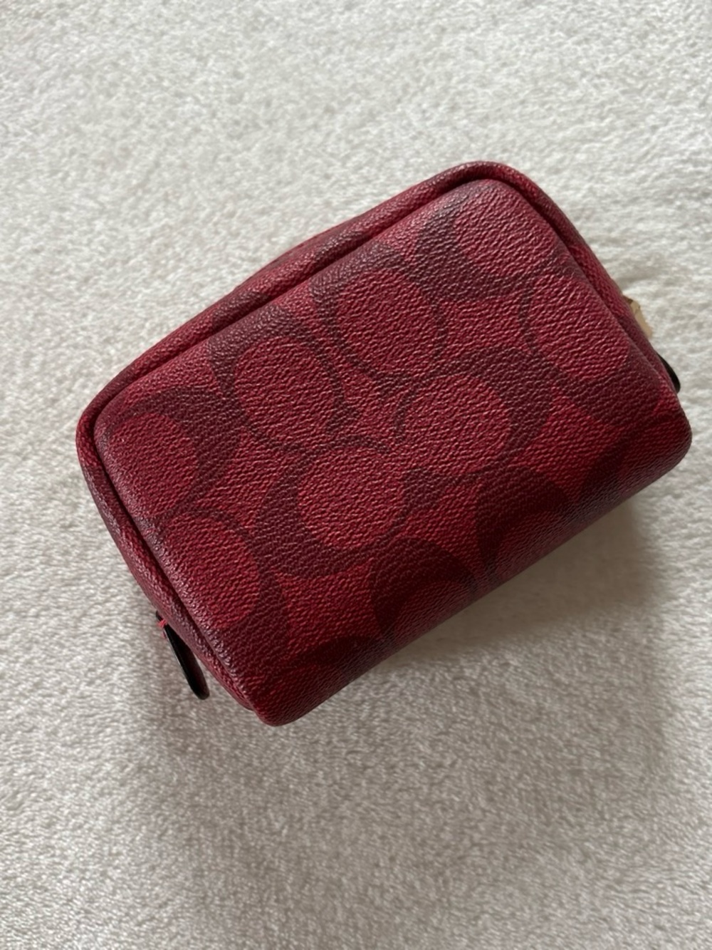 Coach Red Signature Pattern Zippered Mini Makeup Cosmetic Pouch - READ - Picture 3 of 5